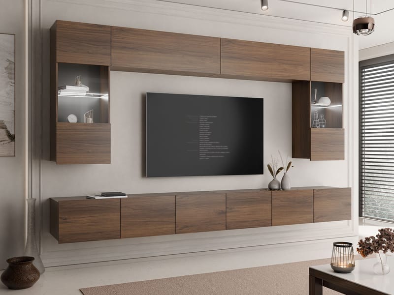 Tessan TV-veggseksjon med LED-belysning - hvit - Møbler - TV- & Mediamøbler - TV-møbelsett