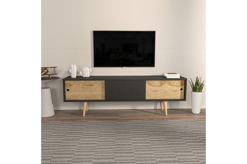 Ticoman TV-benk 160 cm - Mellomfarget tre/Antrasitt - Møbler - TV- & Mediamøbler - TV benk & mediabenk
