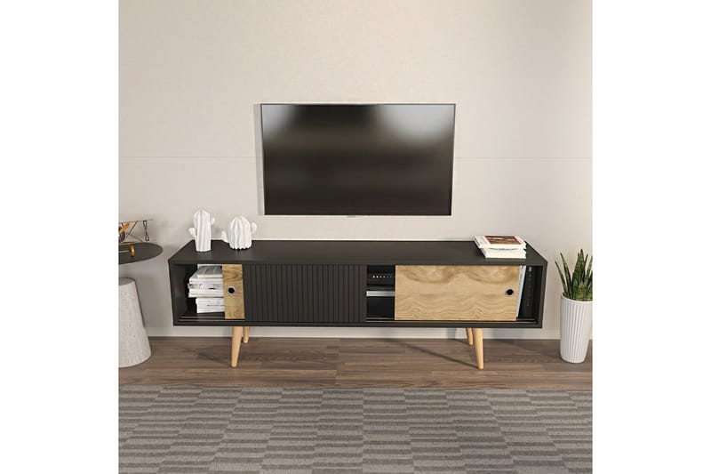 Ticoman TV-benk 160 cm - Mellomfarget tre/Antrasitt - Møbler - TV- & Mediamøbler - TV benk & mediabenk