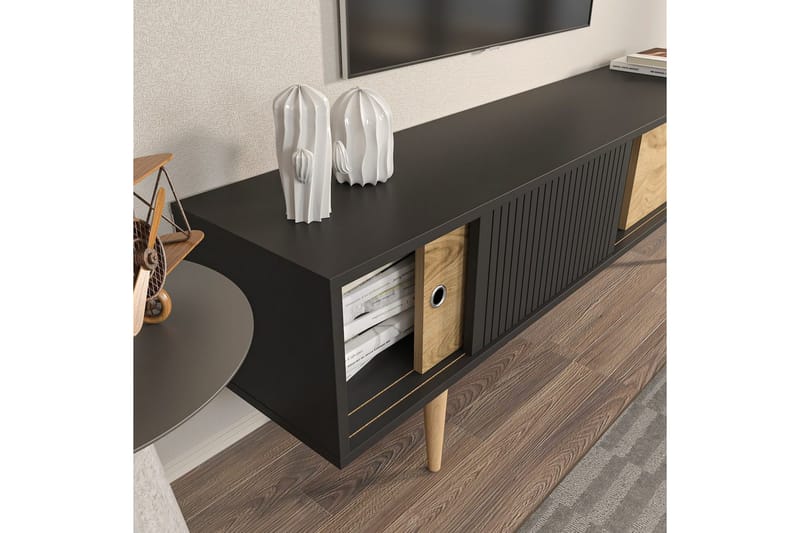 Ticoman TV-benk 160 cm - Mellomfarget tre/Antrasitt - Møbler - TV- & Mediamøbler - TV benk & mediabenk