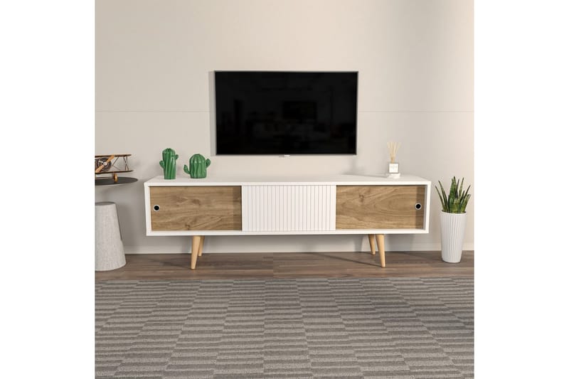 Ticoman TV-benk 160 cm - Mellomfarget tre/Hvit - Møbler - TV- & Mediamøbler - TV benk & mediabenk