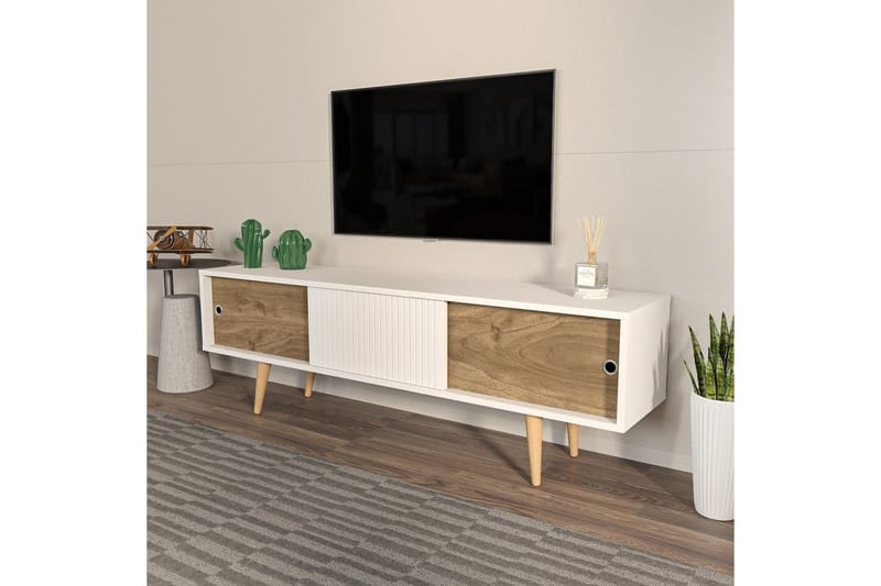 Ticoman TV-benk 160 cm - Mellomfarget tre/Hvit - Møbler - TV- & Mediamøbler - TV benk & mediabenk