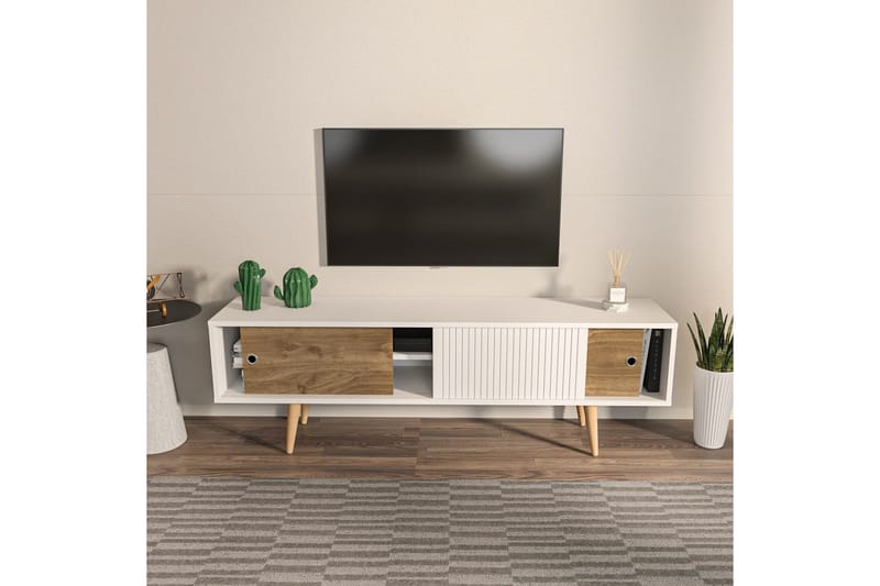 Ticoman TV-benk 160 cm - Mellomfarget tre/Hvit - Møbler - TV- & Mediamøbler - TV benk & mediabenk