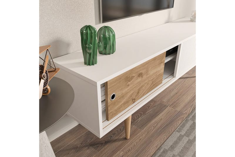Ticoman TV-benk 160 cm - Mellomfarget tre/Hvit - Møbler - TV- & Mediamøbler - TV benk & mediabenk