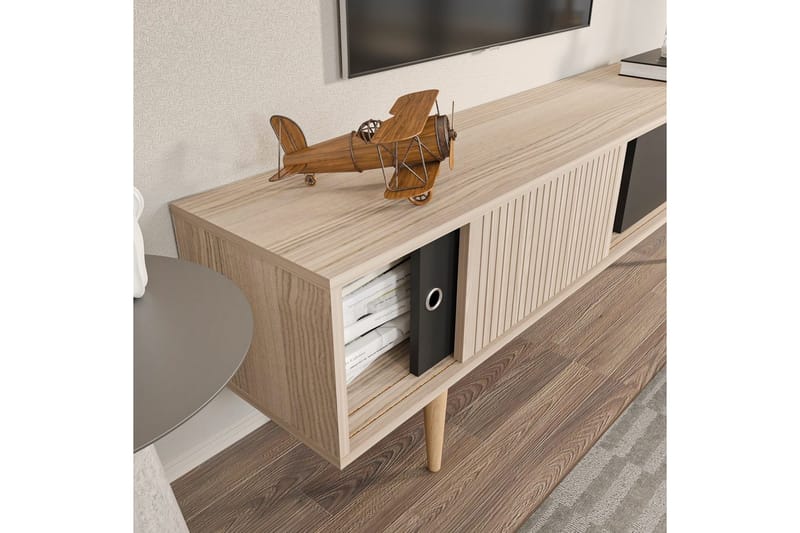 Ticoman TV-benk 160 cm - Svart/Mellomfarget tre - Møbler - TV- & Mediamøbler - TV benk & mediabenk