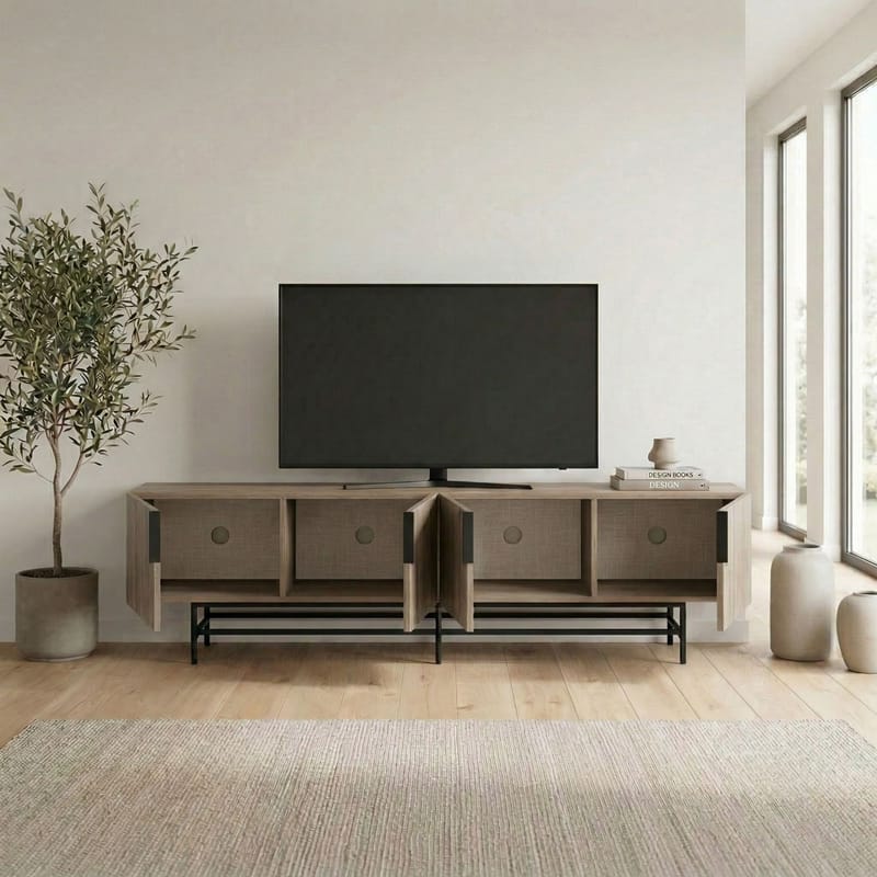 Truvia TV-benk 200x55x35 cm - Naturlig eik og svart - Møbler - TV- & Mediamøbler - TV benk & mediabenk
