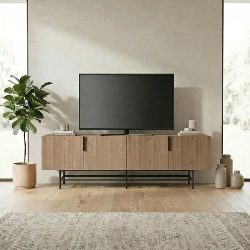 Truvia TV-benk 200x55x35 cm - Naturlig eik og svart - Møbler - TV- & Mediamøbler - TV benk & mediabenk