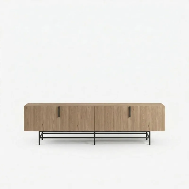 Truvia TV-benk 200x55x35 cm - Naturlig eik og svart - Møbler - TV- & Mediamøbler - TV benk & mediabenk