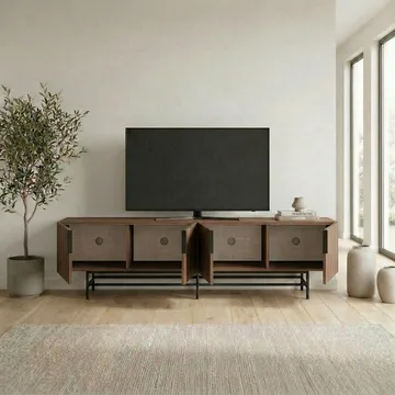Truvia TV-benk 200x55x35 cm - Valnøtt og svart - Møbler - TV- & Mediamøbler - TV benk & mediabenk