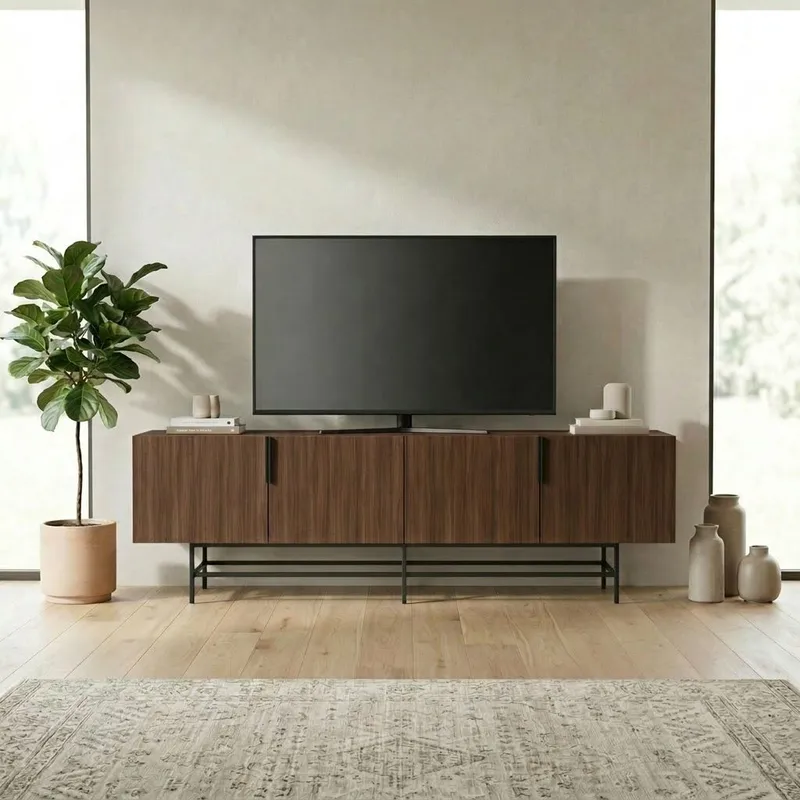 Truvia TV-benk 200x55x35 cm - Valnøtt og svart - Møbler - TV- & Mediamøbler - TV benk & mediabenk