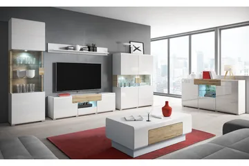 TV-benk Aureas 208 cm - Eik/Hvit høyglans - Møbler - TV- & Mediamøbler - TV benk & mediabenk