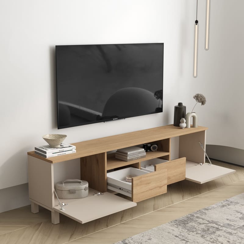 TV-benk Hanah Home Mood (180 x 49,2 x 35 cm) Sand Oak - Sand og eik - Møbler - TV- & Mediamøbler - TV benk & mediabenk