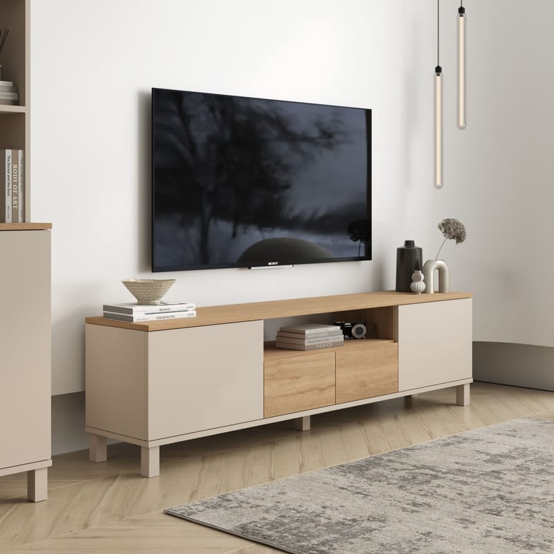 TV-benk Hanah Home Mood (180 x 49,2 x 35 cm) Sand Oak - Sand og eik - Møbler - TV- & Mediamøbler - TV benk & mediabenk