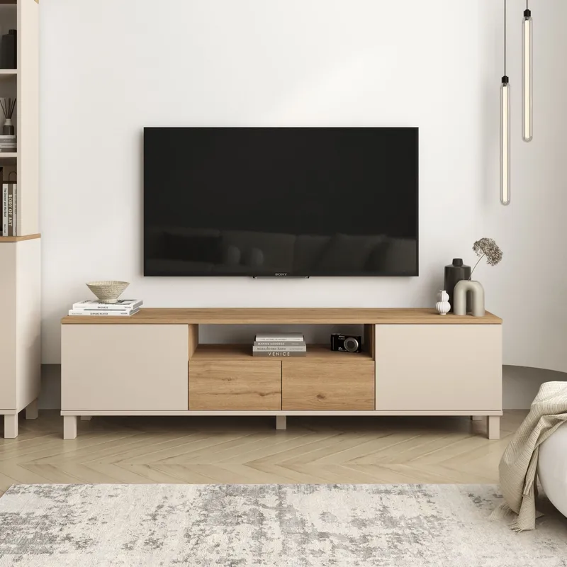 TV-benk Hanah Home Mood (180 x 49,2 x 35 cm) Sand Oak - Sand og eik - Møbler - TV- & Mediamøbler - TV benk & mediabenk
