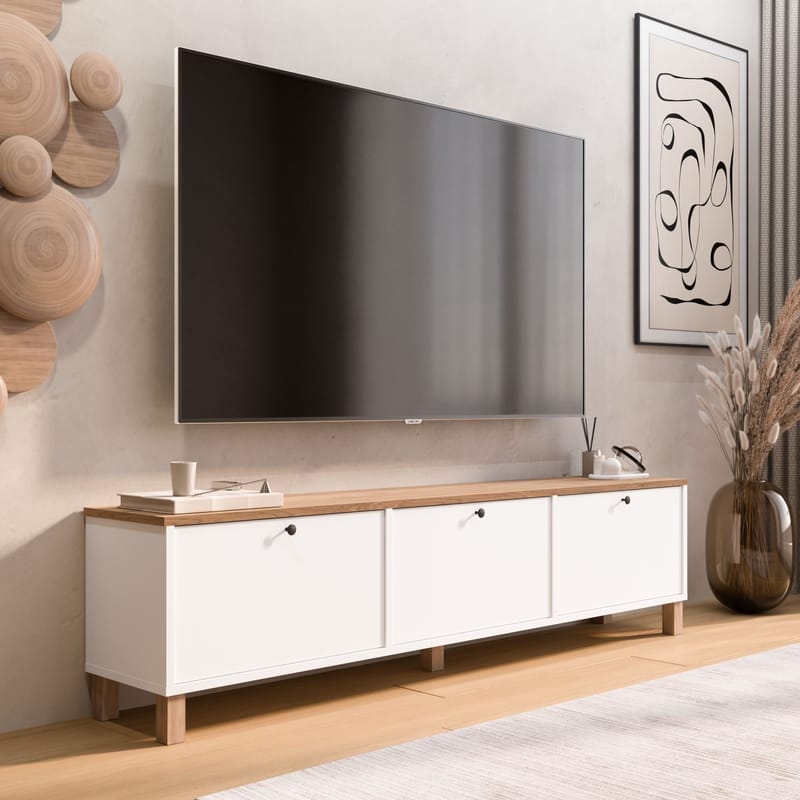 TV-benk Hanah Home Nord (180 x 45,6 x 32 cm) Hvit eik - Hvit og eik - Møbler - TV- & Mediamøbler - TV benk & mediabenk