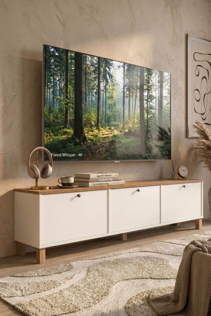 TV-benk Hanah Home Nord (180 x 45,6 x 32 cm) Hvit eik - Hvit og eik - Møbler - TV- & Mediamøbler - TV benk & mediabenk