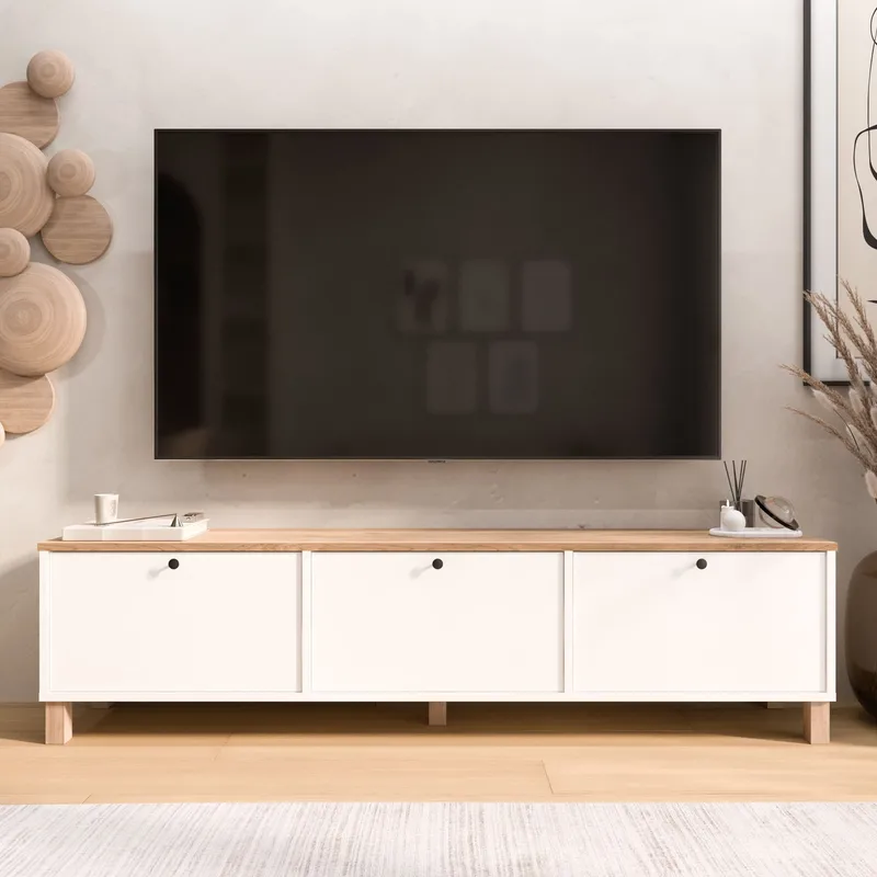TV-benk Hanah Home Nord (180 x 45,6 x 32 cm) Hvit eik - Hvit og eik - Møbler - TV- & Mediamøbler - TV benk & mediabenk