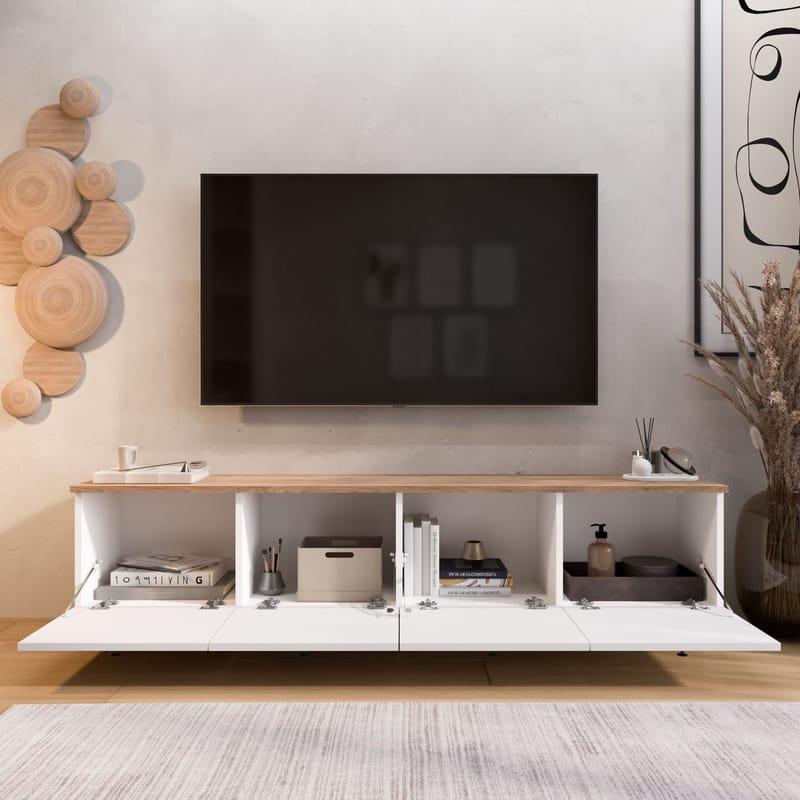 TV-benk Hanah Home Nord (180 x 45,6 x 34,1 cm) White Oak - Hvit og eik - Møbler - TV- & Mediamøbler - TV benk & mediabenk