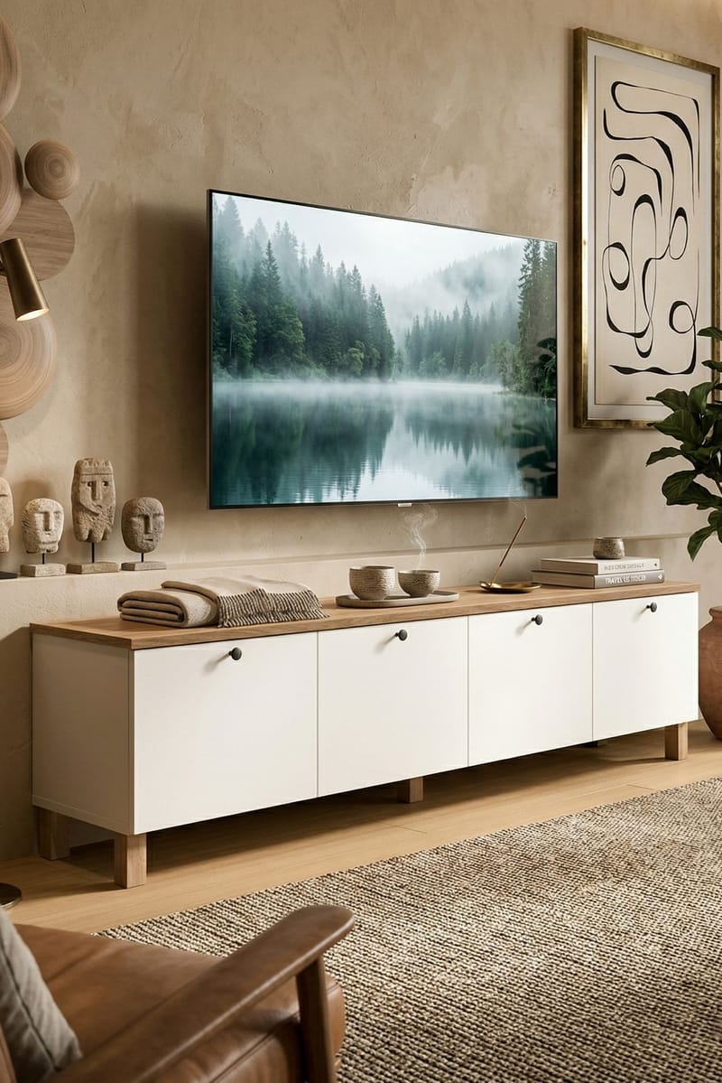 TV-benk Hanah Home Nord (180 x 45,6 x 34,1 cm) White Oak - Hvit og eik - Møbler - TV- & Mediamøbler - TV benk & mediabenk