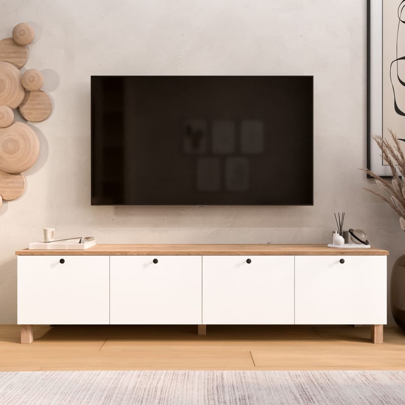 TV-benk Hanah Home Nord (180 x 45,6 x 34,1 cm) White Oak - Hvit og eik - Møbler - TV- & Mediamøbler - TV benk & mediabenk