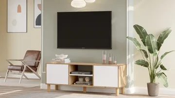 TV-benk Homitis Alston (160 x 59,1 x 40 cm) Eik hvit - Møbler - TV- & Mediamøbler - TV benk & mediabenk