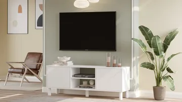 TV-benk Homitis Alston (160 x 59,1 x 40 cm) Hvit - Møbler - TV- & Mediamøbler - TV benk & mediabenk