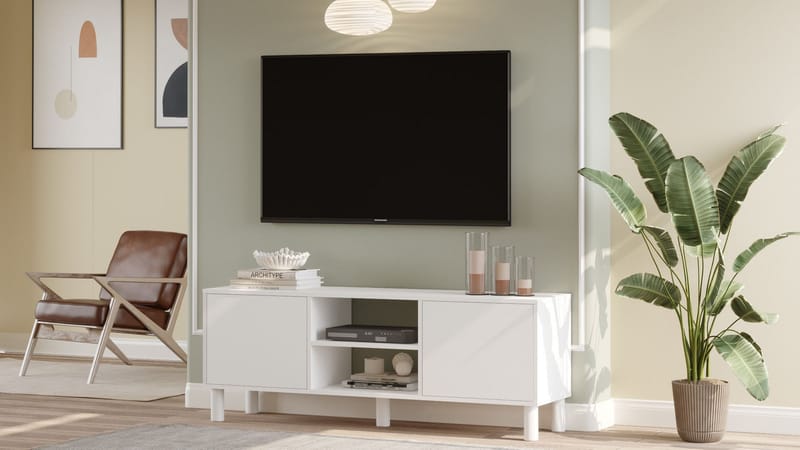 TV-benk Homitis Alston (160 x 59,1 x 40 cm) Hvit - Møbler - TV- & Mediamøbler - TV benk & mediabenk