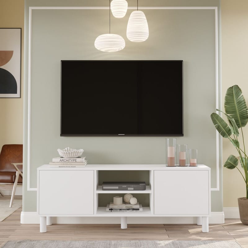 TV-benk Homitis Alston (160 x 59,1 x 40 cm) Hvit - Møbler - TV- & Mediamøbler - TV benk & mediabenk