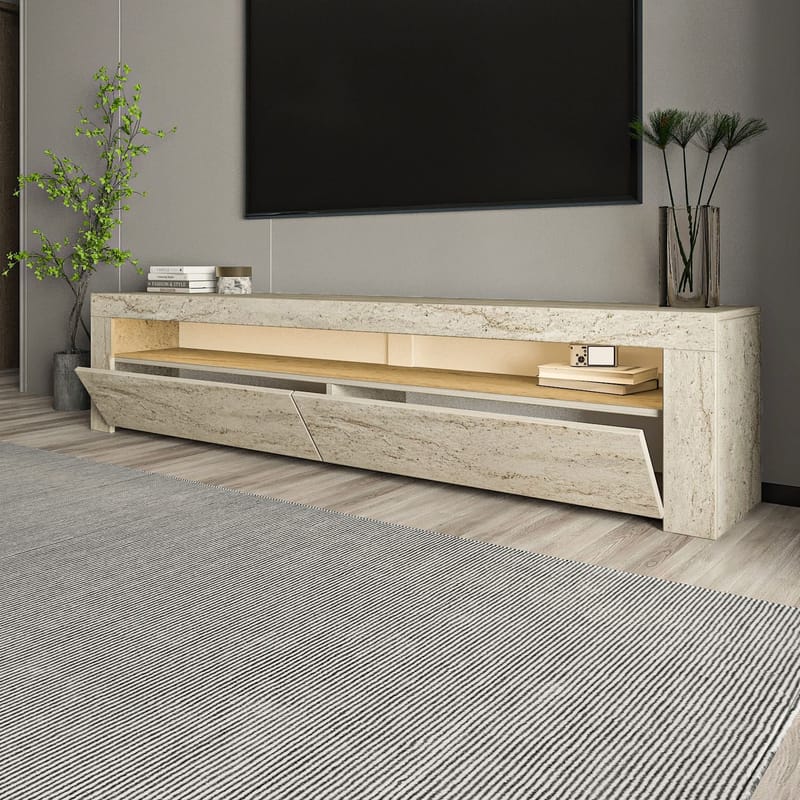 TV-benk Homitis Bati (150 x 46,8 x 36,8 cm) Travertin - Møbler - TV- & Mediamøbler - TV benk & mediabenk