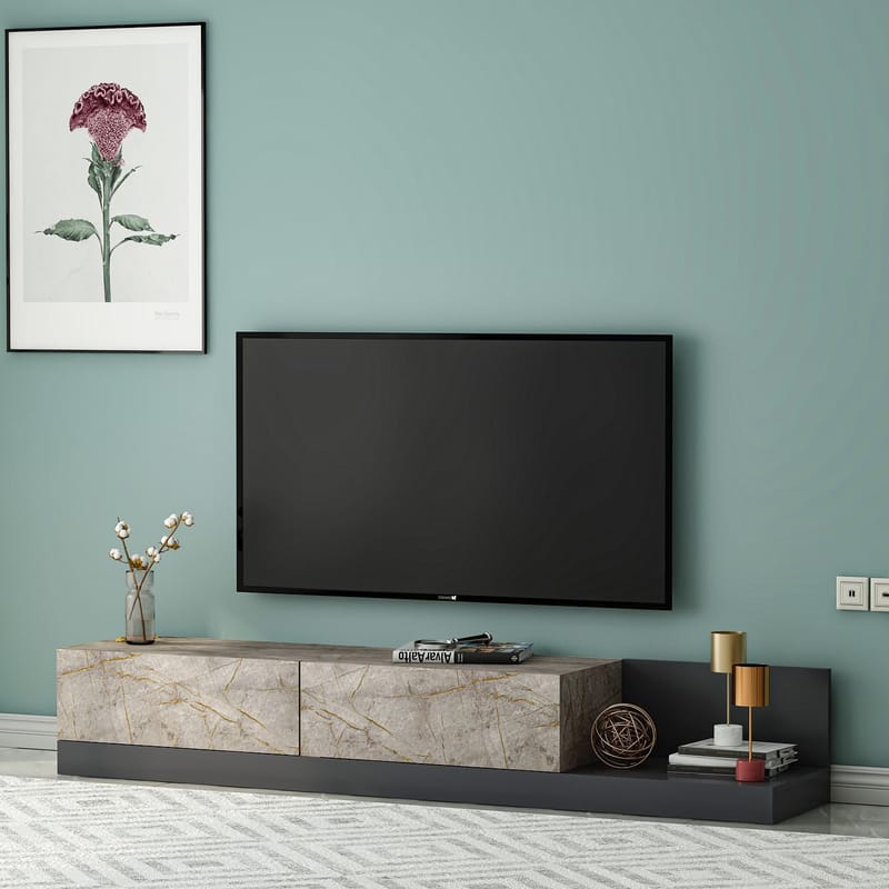 TV-benk Homitis Major (180 x 30 x 37 cm) Gordion marmor antrasitt - Gordion Marble og Anthracite - Møbler - TV- & Mediamøbler - TV benk & mediabenk