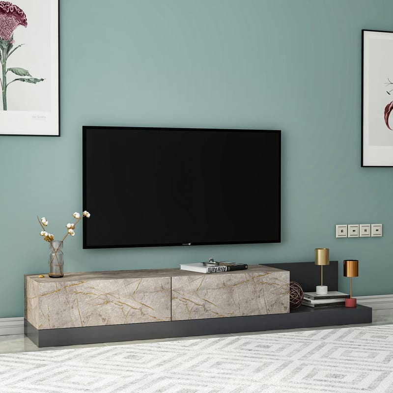 TV-benk Homitis Major (180 x 30 x 37 cm) Gordion marmor antrasitt - Gordion Marble og Anthracite - Møbler - TV- & Mediamøbler - TV benk & mediabenk