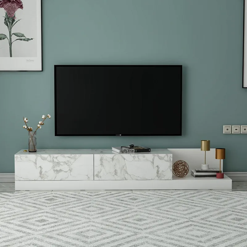 TV-benk Homitis Major (180 x 30 x 37 cm) Marmo marmor hvit - Marmo Marble og hvit - Møbler - TV- & Mediamøbler - TV benk & mediabenk