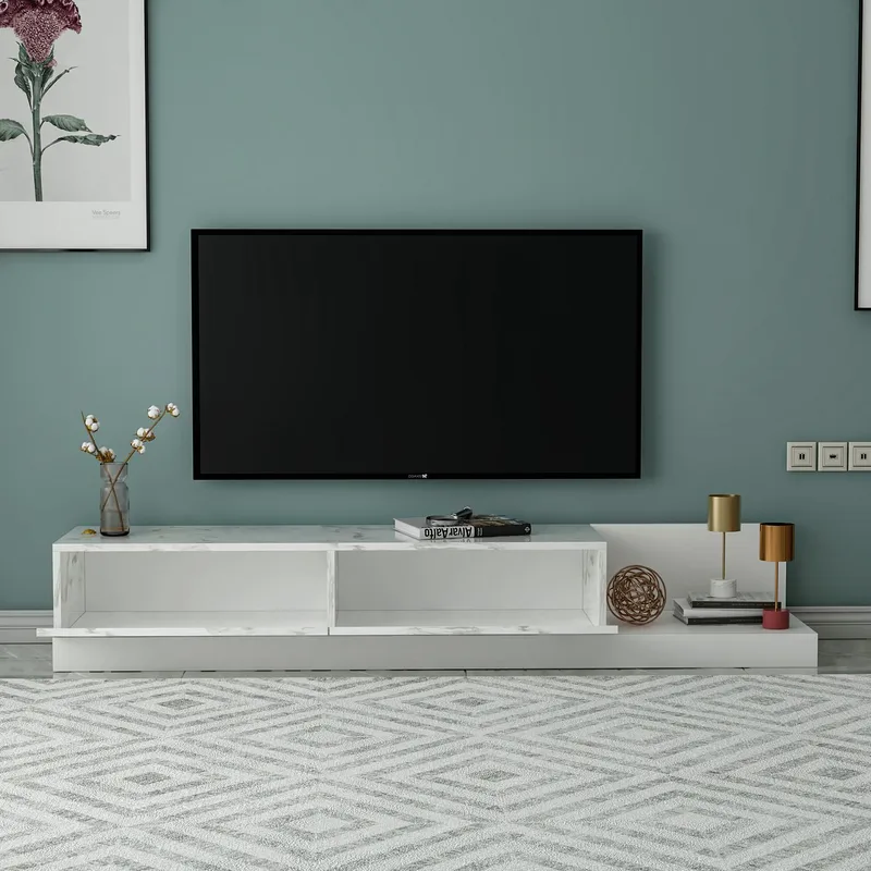TV-benk Homitis Major (180 x 30 x 37 cm) Marmo marmor hvit - Marmo Marble og hvit - Møbler - TV- & Mediamøbler - TV benk & mediabenk