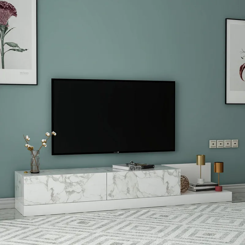 TV-benk Homitis Major (180 x 30 x 37 cm) Marmo marmor hvit - Marmo Marble og hvit - Møbler - TV- & Mediamøbler - TV benk & mediabenk