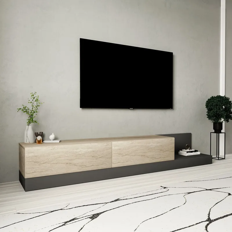 TV-benk Homitis Major (180 x 30 x 37 cm) Travertin antrasitt - Travertin og antrasitt - Møbler - TV- & Mediamøbler - TV benk & mediabenk