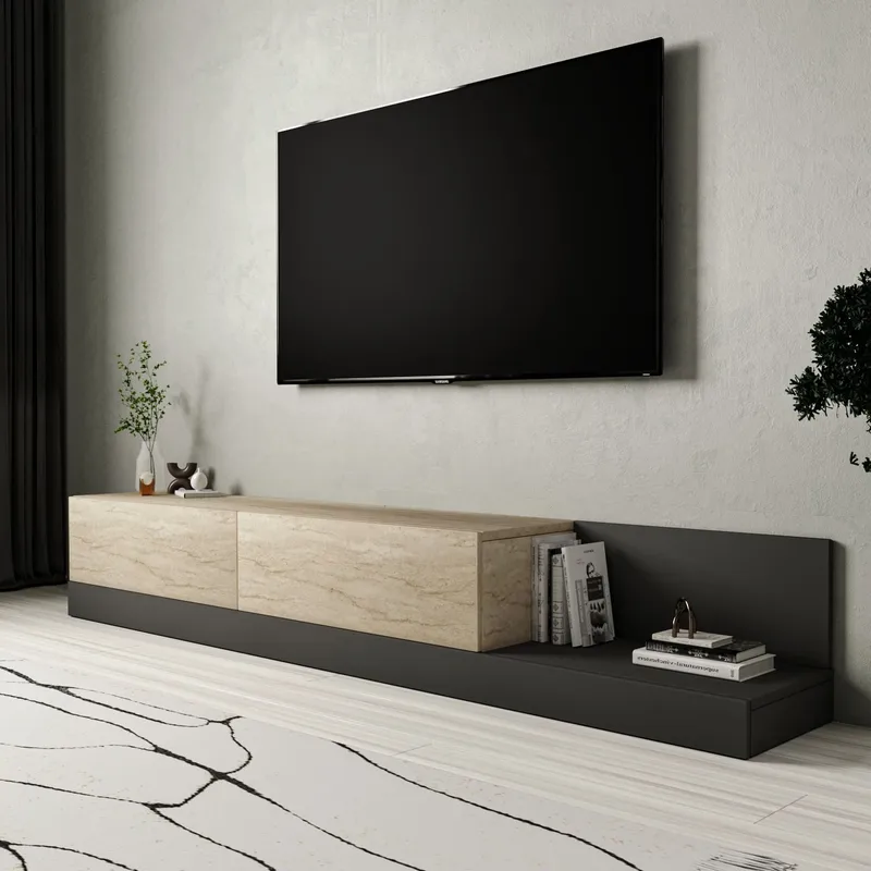 TV-benk Homitis Major (180 x 30 x 37 cm) Travertin antrasitt - Travertin og antrasitt - Møbler - TV- & Mediamøbler - TV benk & mediabenk