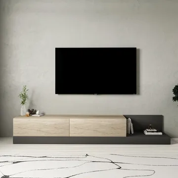 TV-benk Homitis Major (180 x 30 x 37 cm) Travertin antrasitt - Travertin/Antrasitt - Møbler - TV- & Mediamøbler - TV benk & mediabenk