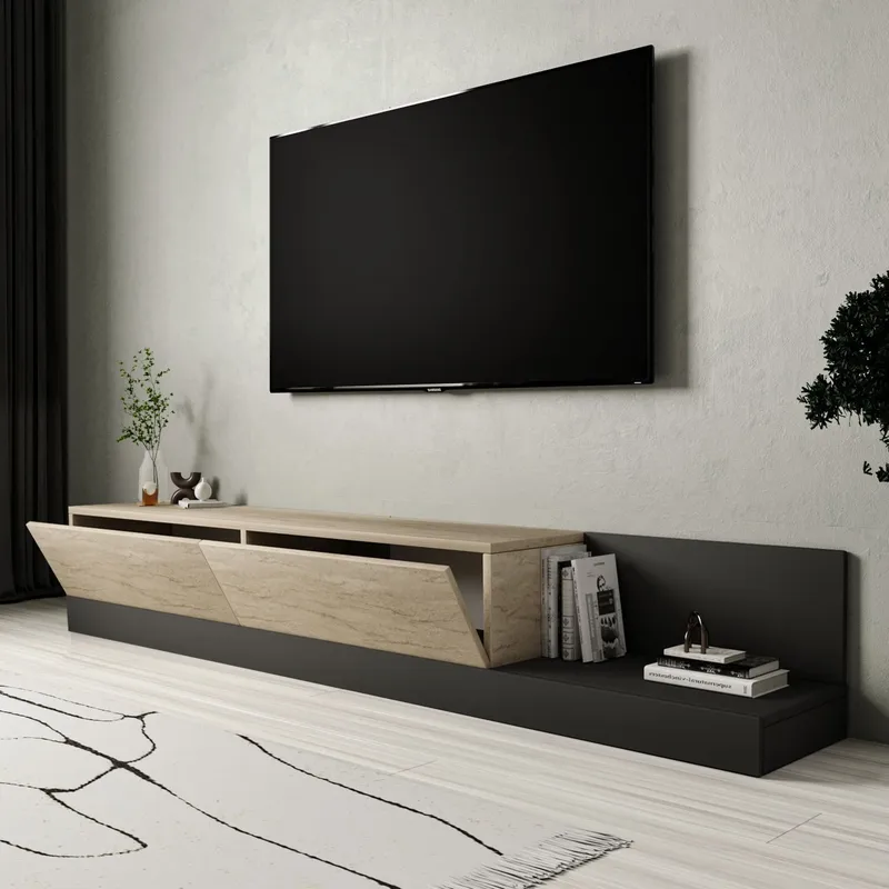 TV-benk Homitis Major (180 x 30 x 37 cm) Travertin antrasitt - Travertin/Antrasitt - Møbler - TV- & Mediamøbler - TV benk & mediabenk