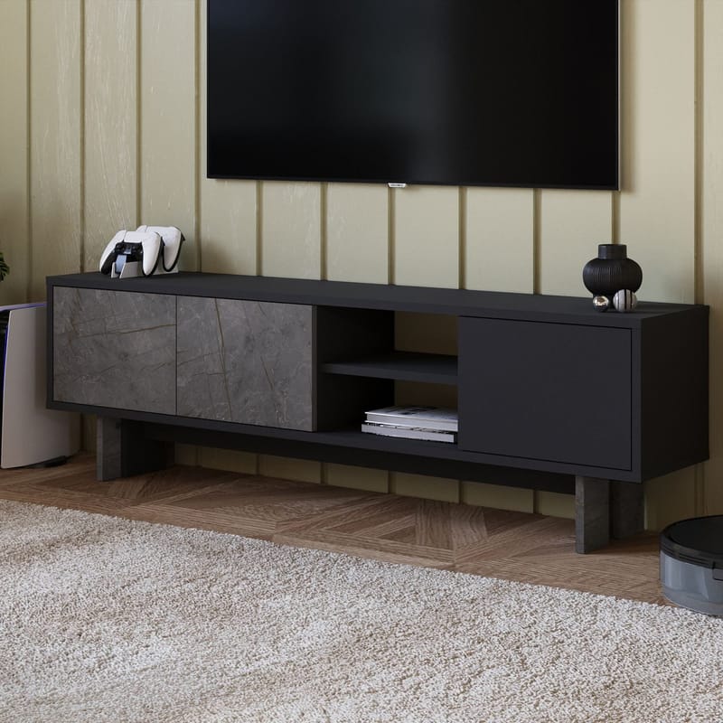 TV-benk Homitis Ravello (150 x 45 x 30 cm) Marmor antrasitt - Møbler - TV- & Mediamøbler - TV benk & mediabenk