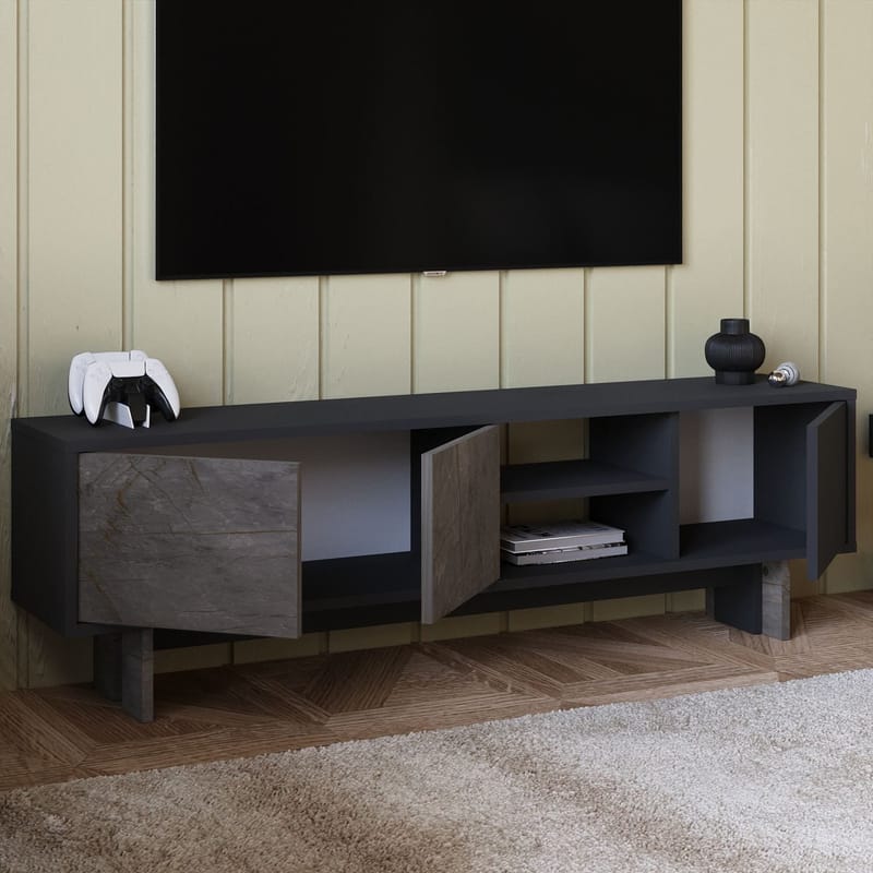 TV-benk Homitis Ravello (150 x 45 x 30 cm) Marmor antrasitt - Møbler - TV- & Mediamøbler - TV benk & mediabenk