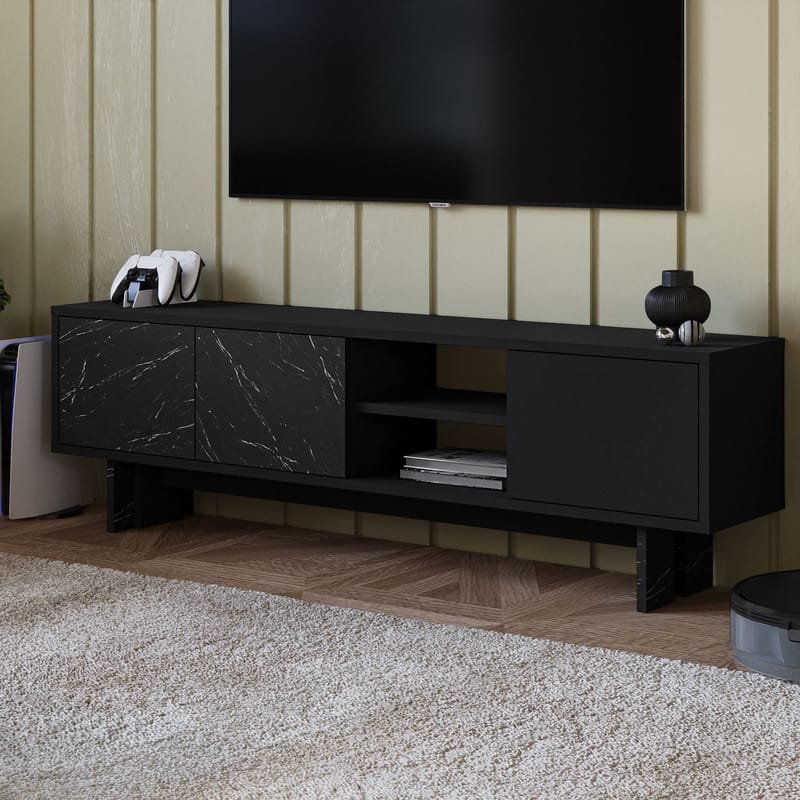 TV-benk Homitis Ravello (150 x 45 x 30 cm) Svart marmor - Møbler - TV- & Mediamøbler - TV benk & mediabenk