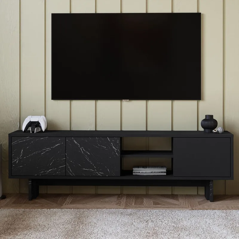 TV-benk Homitis Ravello (150 x 45 x 30 cm) Svart marmor - Møbler - TV- & Mediamøbler - TV benk & mediabenk