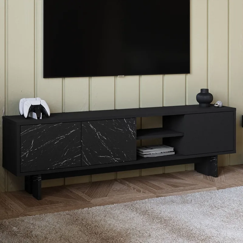 TV-benk Homitis Ravello (150 x 45 x 30 cm) Svart marmor - Møbler - TV- & Mediamøbler - TV benk & mediabenk