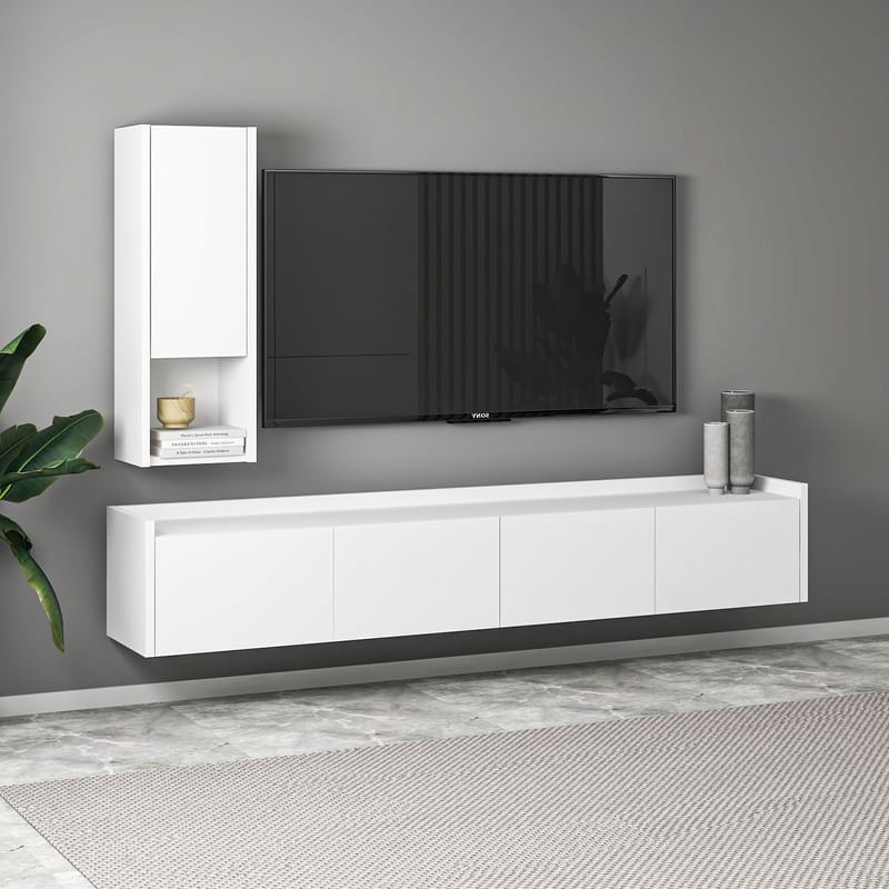 TV-benk Homitis Sema (160 x 35 x 29,6 cm) Hvit - Møbler - TV- & Mediamøbler - TV benk & mediabenk
