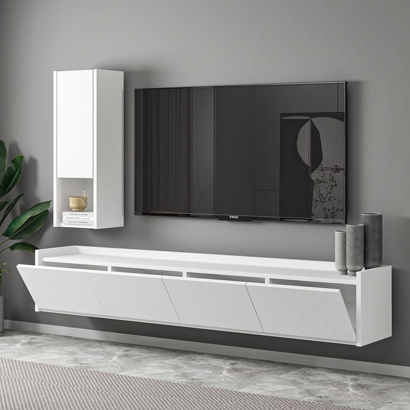 TV-benk Homitis Sema (160 x 35 x 29,6 cm) Hvit - Møbler - TV- & Mediamøbler - TV benk & mediabenk