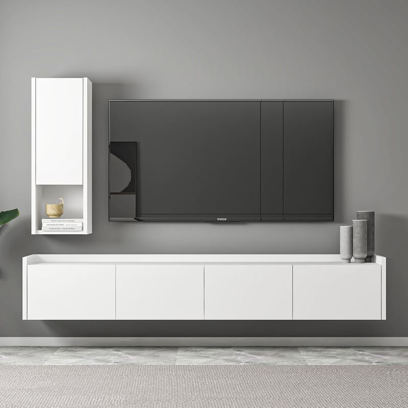 TV-benk Homitis Sema (160 x 35 x 29,6 cm) Hvit - Møbler - TV- & Mediamøbler - TV benk & mediabenk