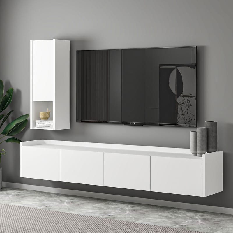 TV-benk Homitis Sema (160 x 35 x 29,6 cm) Hvit - Møbler - TV- & Mediamøbler - TV benk & mediabenk