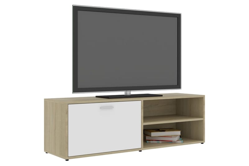 TV-benk hvit og sonoma eik 120x34x37 cm sponplate - Beige - TV benk & mediabenk