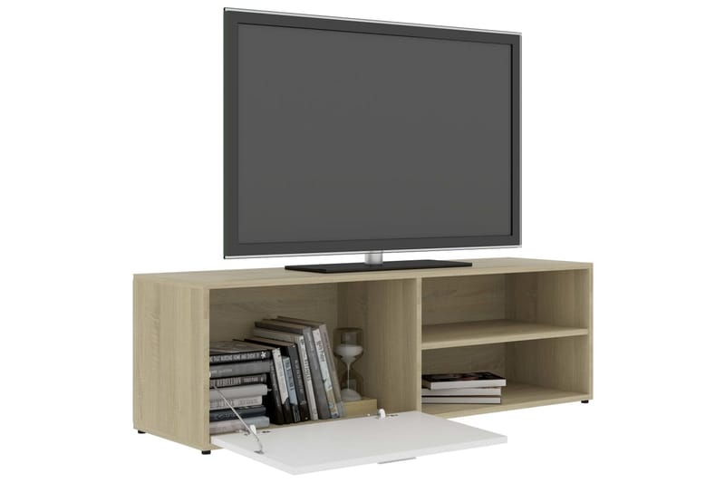 TV-benk hvit og sonoma eik 120x34x37 cm sponplate - Beige - TV benk & mediabenk