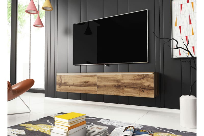 TV-benk Lourmais 140 cm LED-belysning - Tre/Natur|Hvit LED - TV benk & mediabenk